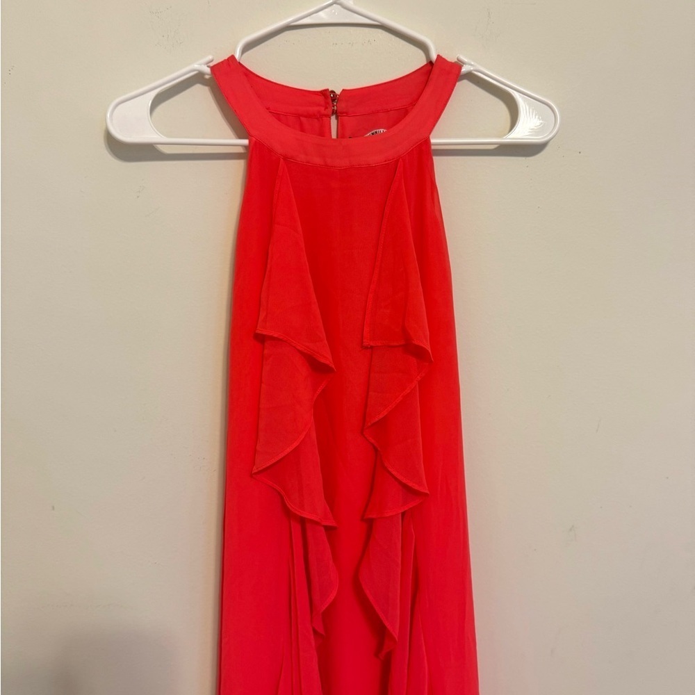 2/$30 Jennifer Lopez - Vibrant Coral Ruffle Maxi High Low Dress - Isla del Sol - Picture 4 of 9